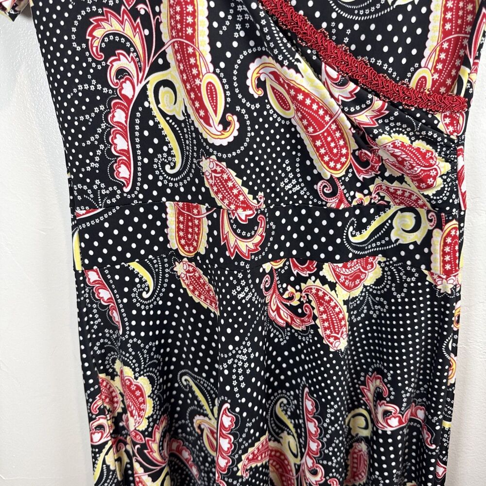 Paisley Floral Dress Retro Rock A Billy Colorful Size XS? Faux Wrap - Picture 5 of 9